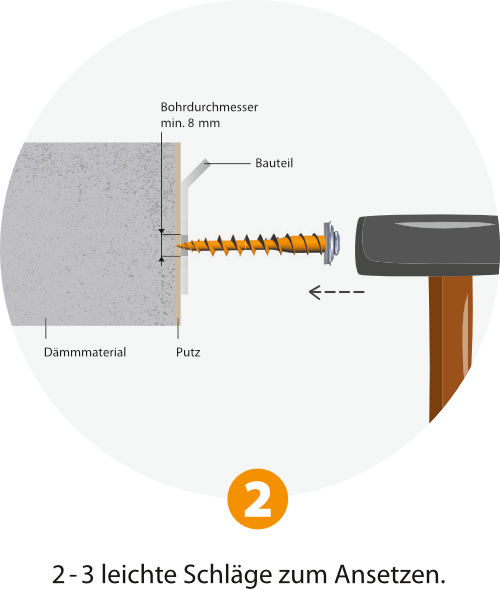 AWAFIX leicht in die Wand schlagen